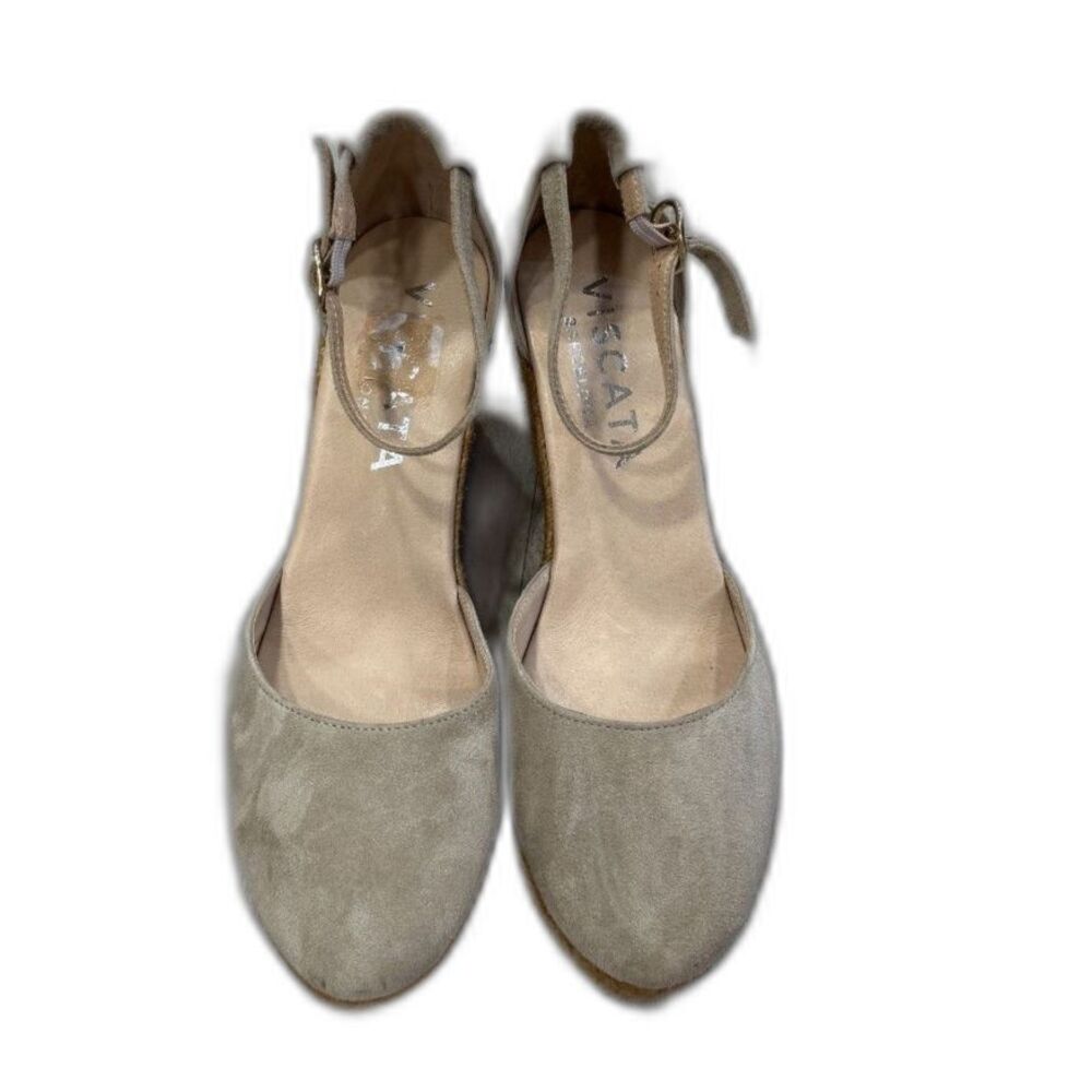 Viscata Barcelona Taupe Suede Espadrille Wedge Sandals Size 9 - Picture 2 of 4